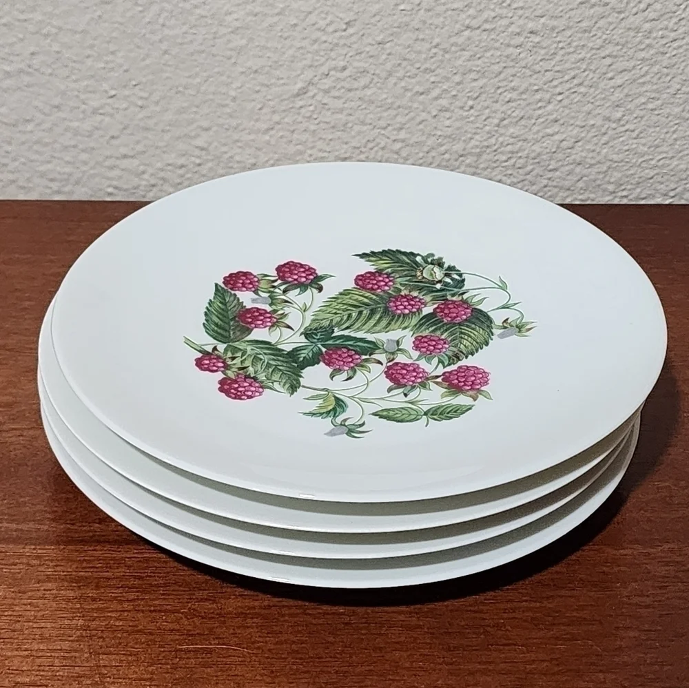 Vintage Porcelaine De Paris France  Raspberry Ceramic Dessert Plates Set Of 4